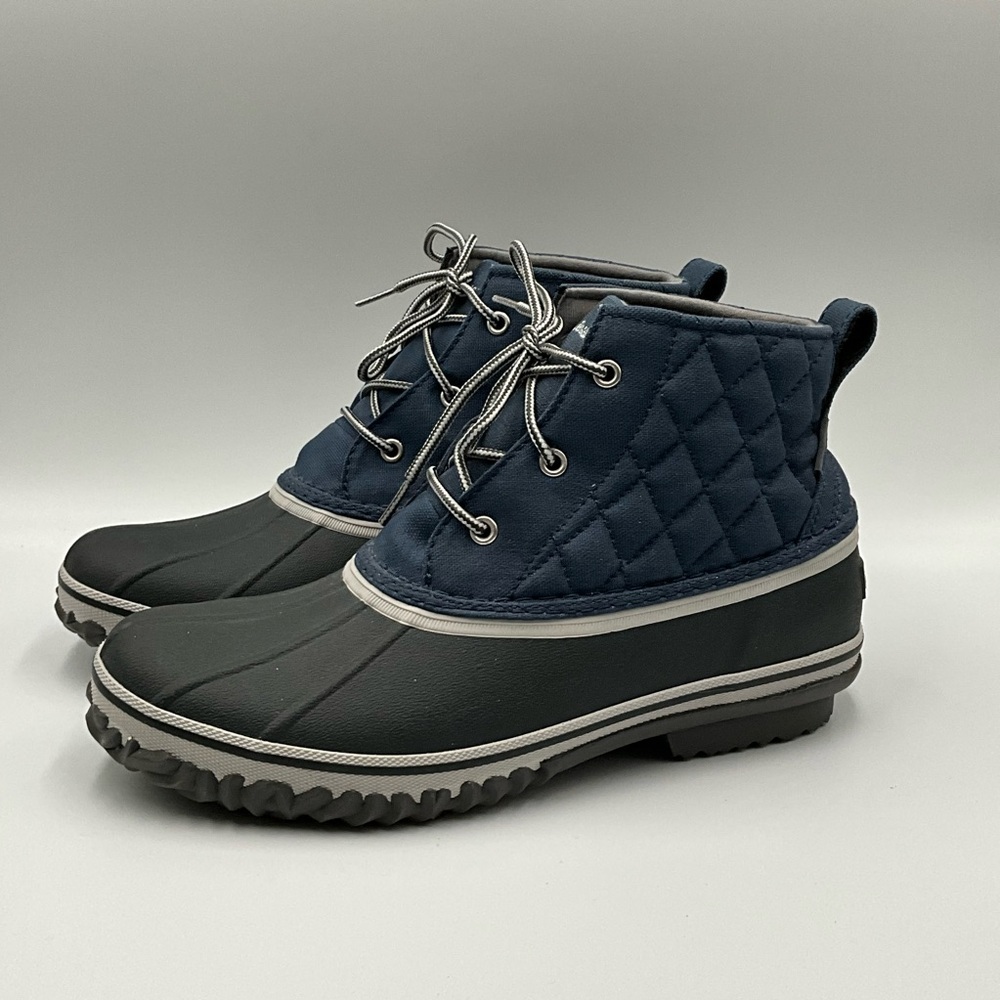 Eddie Bauer Boots Size 10 Quilted Lace-Up Duck Boots - Navy and Charcoal